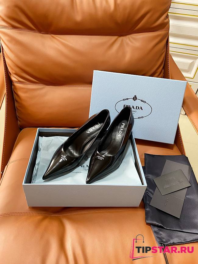 Prada Retro Triangle Logo Pointed-Toe Heels Black - 1
