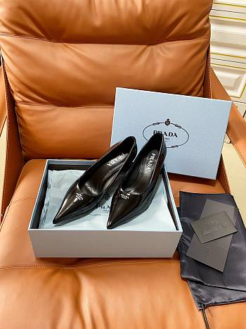 Prada Retro Triangle Logo Pointed-Toe Heels Black