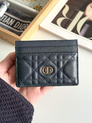 Dior Freesia Caro Card Holder In Navy Blue