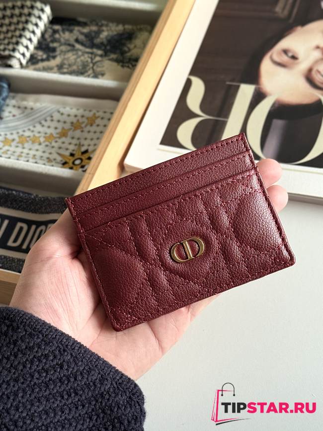 Dior Freesia Caro Card Holder In Burgundy - 1