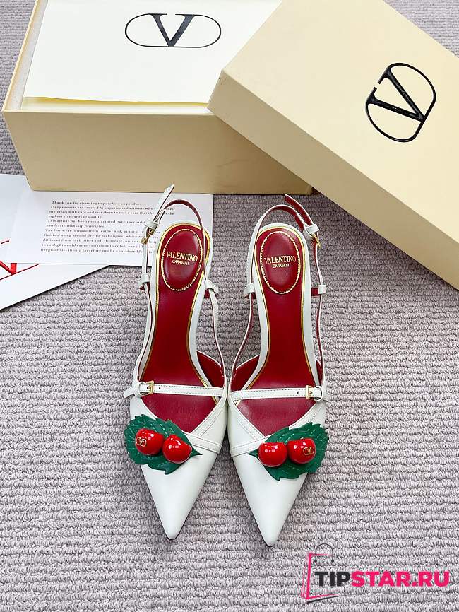 Valentino 80mm Garavani Cherryfic Slingback In White - 1