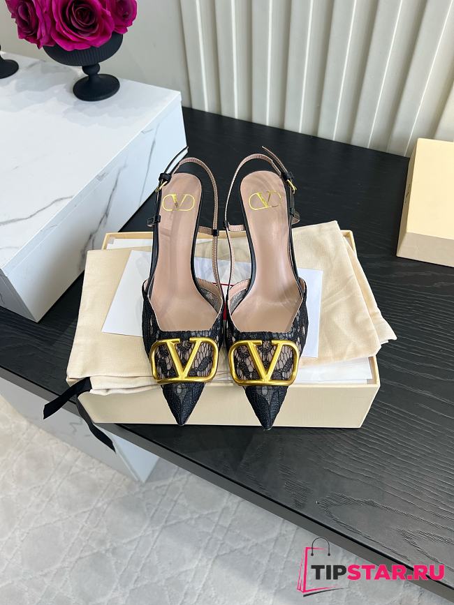 Valentino Woven Leather VLOGO Slingback Sandals In Black - 1