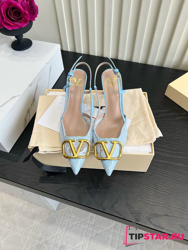 Valentino Woven Leather VLOGO Slingback Sandals In Blue - 1