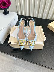 Valentino Woven Leather VLOGO Slingback Sandals In Blue - 1