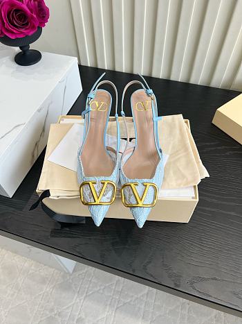 Valentino Woven Leather VLOGO Slingback Sandals In Blue
