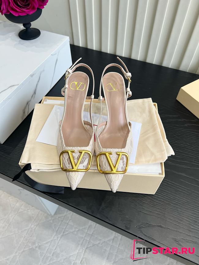 Valentino Woven Leather VLOGO Slingback Sandals In White - 1