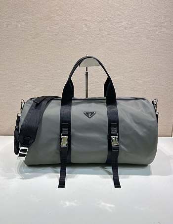 Prada Re-Nylon and Saffiano leather duffle bag sage gray