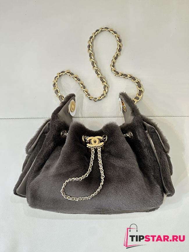 Chanel Mini 25 Hobo Bag Pony Hair Gold Hardware Charcoal Gray - 1