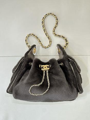 Chanel Mini 25 Hobo Bag Pony Hair Gold Hardware Charcoal Gray