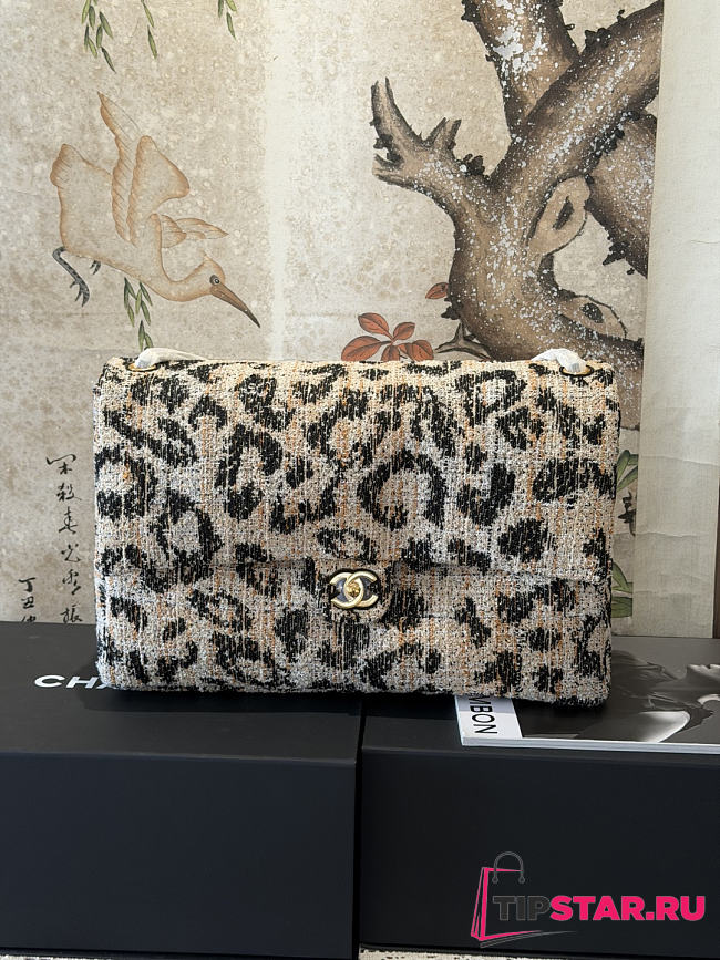 Chanel Leopard Print Tweed Classic Flap Bag - 1