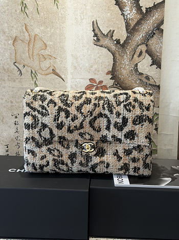 Chanel Leopard Print Tweed Classic Flap Bag