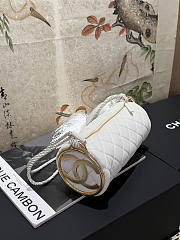 Chanel White Velvet Quilted Round Logo Tassel Bucket Bag - 4