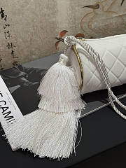 Chanel White Velvet Quilted Round Logo Tassel Bucket Bag - 3