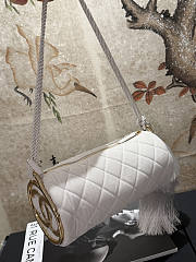 Chanel White Velvet Quilted Round Logo Tassel Bucket Bag - 2