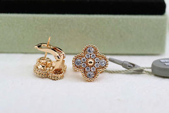 VCA Diamond Vintage Alhambra Earrings In Gold