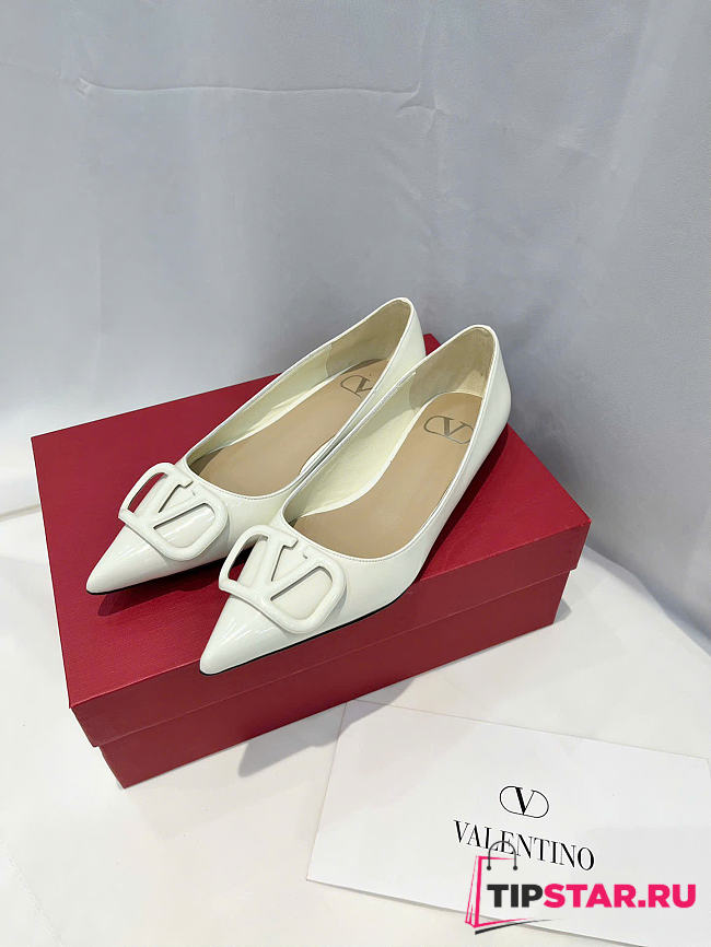 Valentino VLogo Signature Patent Leather Pointed-Toe Pumps Ivory - 1