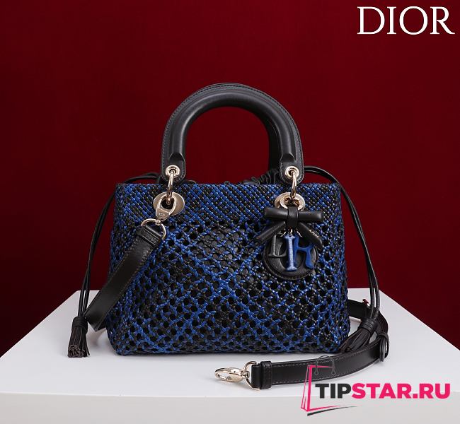 Dior Medium Sac Lady Bag Woven Calfskin In Blue/black - 1