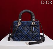 Dior Medium Sac Lady Bag Woven Calfskin In Blue/black - 1