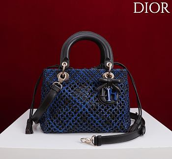 Dior Medium Sac Lady Bag Woven Calfskin In Blue/black