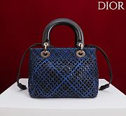Dior Medium Sac Lady Bag Woven Calfskin In Blue/black - 4
