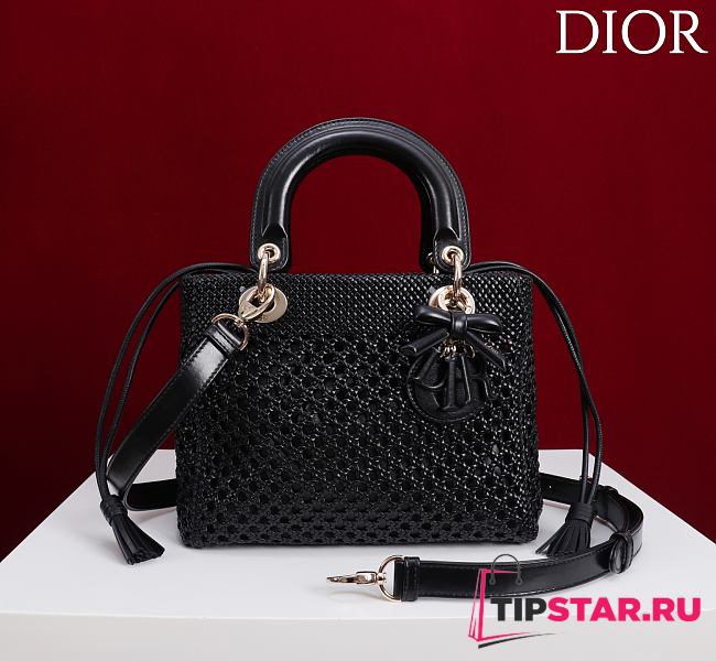 Dior Medium Sac Lady Bag Woven Calfskin In Black - 1