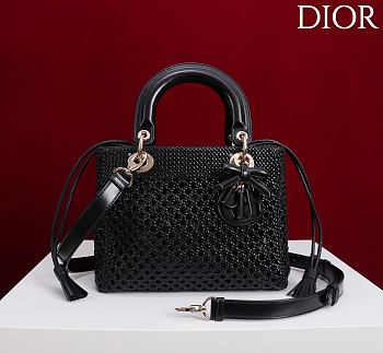 Dior Medium Sac Lady Bag Woven Calfskin In Black