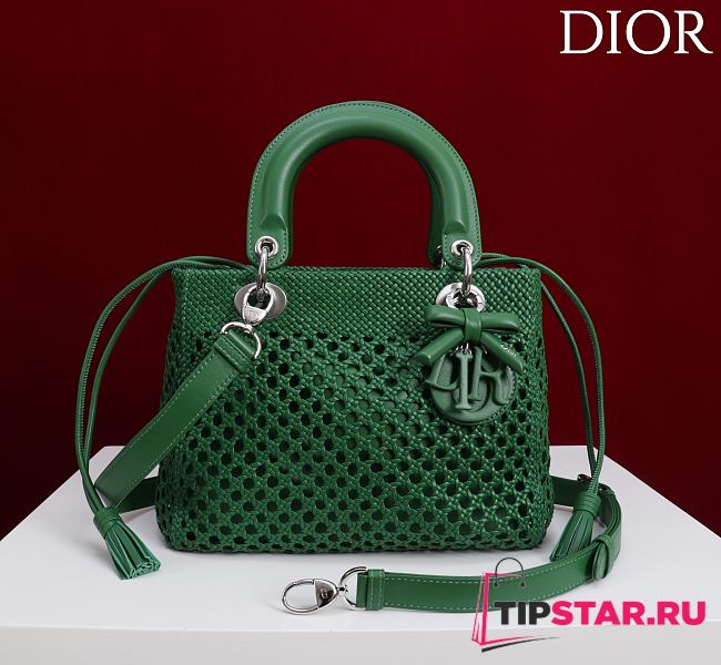 Dior Medium Sac Lady Bag Woven Calfskin In Green - 1