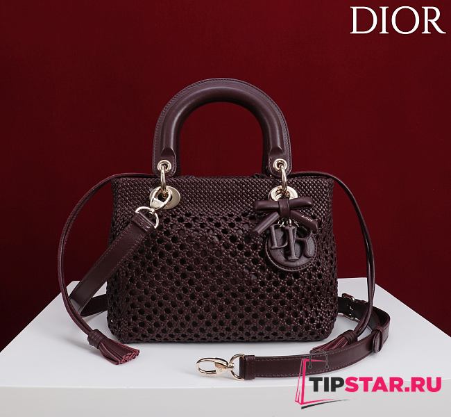 Dior Medium Sac Lady Bag Woven Calfskin In Burgundy - 1