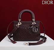 Dior Medium Sac Lady Bag Woven Calfskin In Burgundy - 1