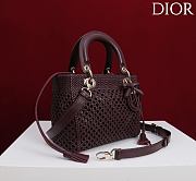 Dior Medium Sac Lady Bag Woven Calfskin In Burgundy - 2