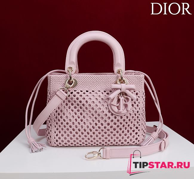 Dior Medium Sac Lady Bag Woven Calfskin In Pink - 1