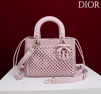 Dior Medium Sac Lady Bag Woven Calfskin In Pink