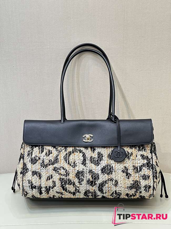 Chanel Small Shopping Bag Black & Cream Tweed - 1