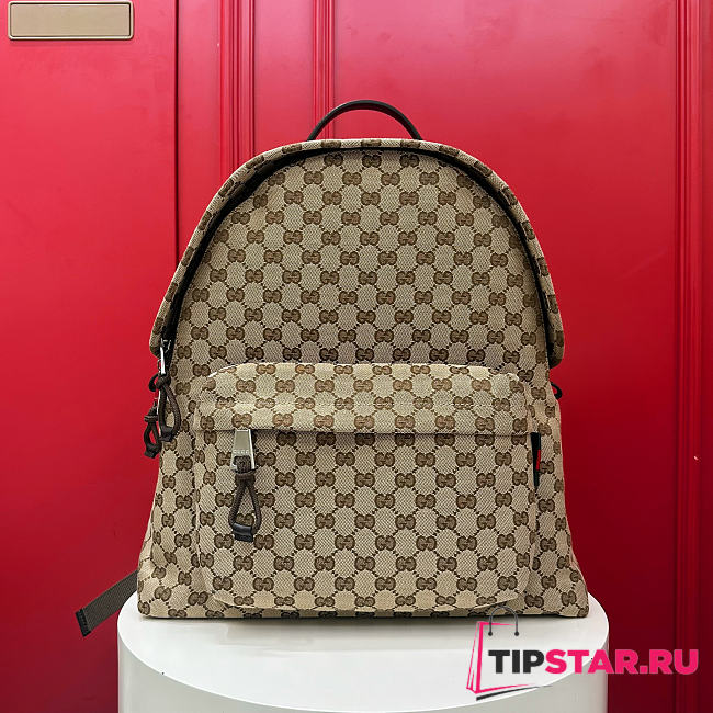 Gucci Medium GG Backpack In Beige Canvas - 1