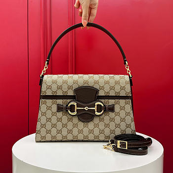 Gucci Horsebit Duomo medium top handle bag sand and brown GG canvas