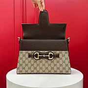 Gucci Horsebit Duomo medium top handle bag sand and brown GG canvas - 3