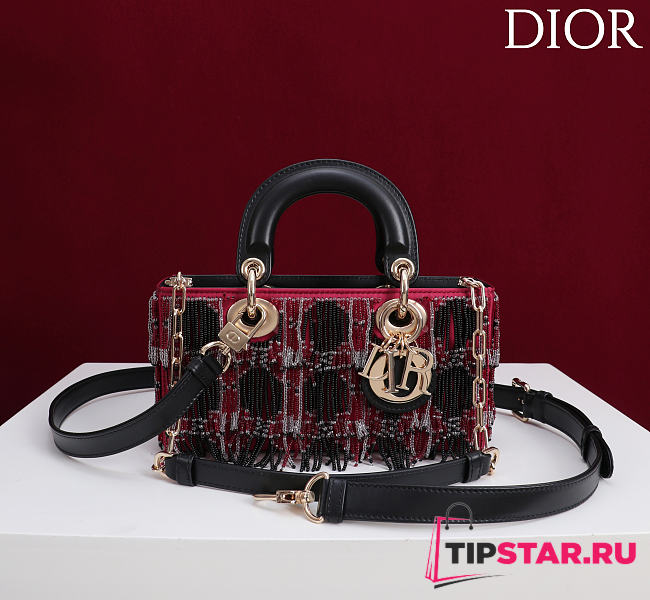 Dior Lady D-Joy Small Embroidered with Tassels Black-Pink - 1