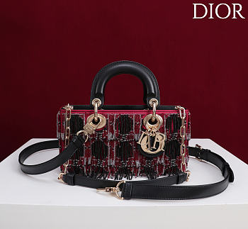 Dior Lady D-Joy Small Embroidered with Tassels Black-Pink