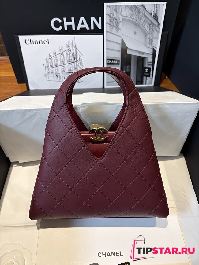Chanel Calfskin Chic Lady Small Shopping Tote In Burgundy - 1