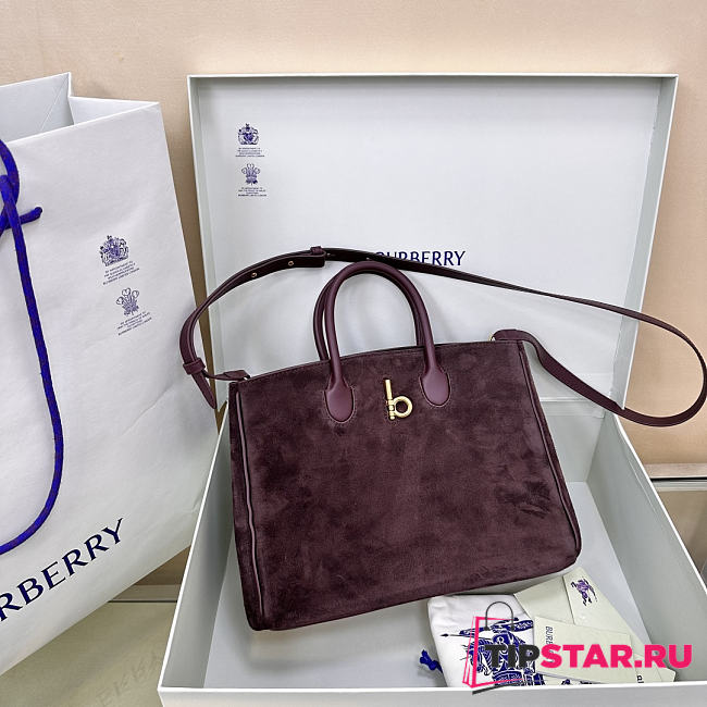 Burberry Medium Rocking Horse Tote Bag in Suede Burgundy - 1