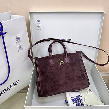 Burberry Medium Rocking Horse Tote Bag in Suede Burgundy