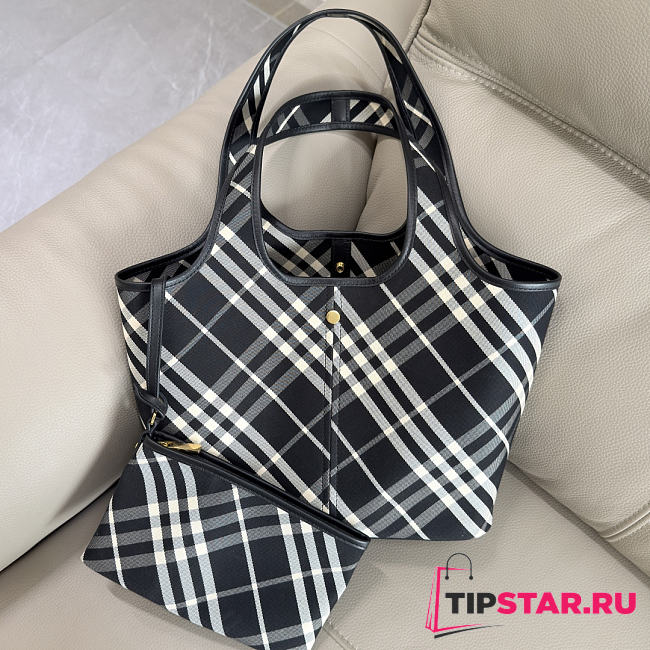 Burberry Check Tote Bag In Black - 1