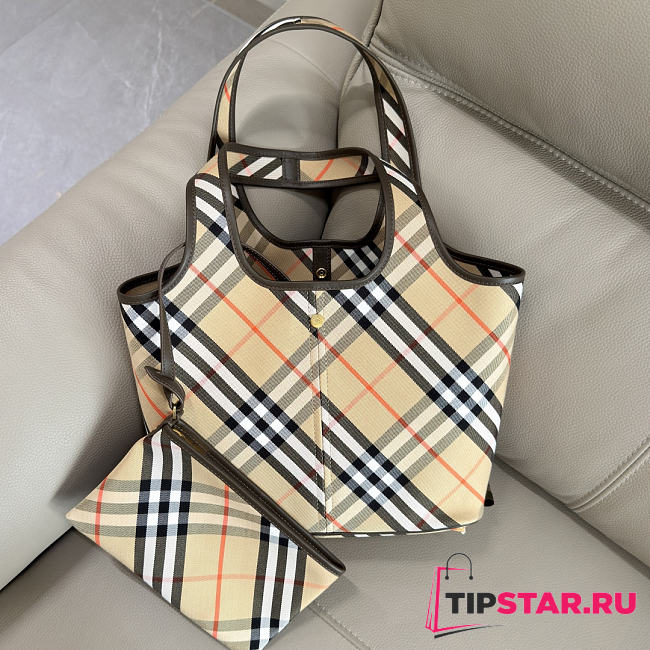 Burberry Check Tote Bag In Beige - 1