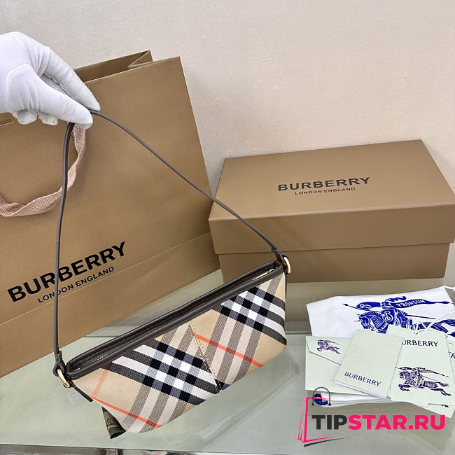 Burberry Mini Check Shoulder Bag in Cotton Twill Beige - 1