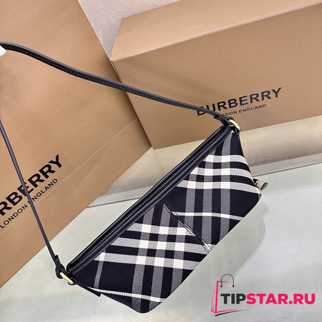 Burberry Mini Check Shoulder Bag in Cotton Twill Black - 1