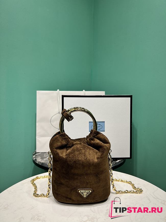 Prada Signature Mini Top Handle Bag In Suede Brown - 1