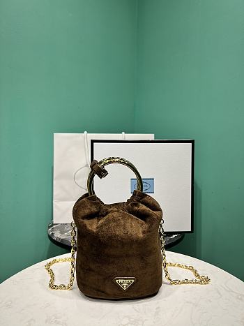 Prada Signature Mini Top Handle Bag In Suede Brown
