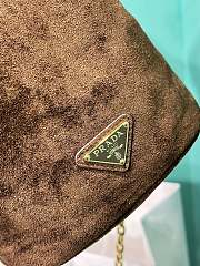 Prada Signature Mini Top Handle Bag In Suede Brown - 3