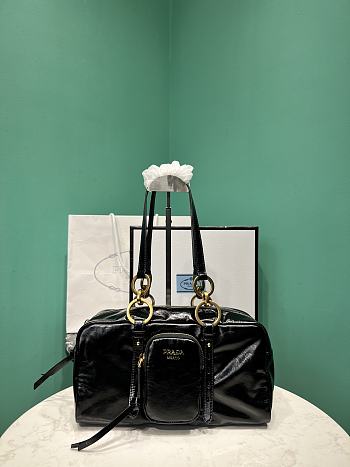 Prada Soft calfskin large slouchy shoulder bag black