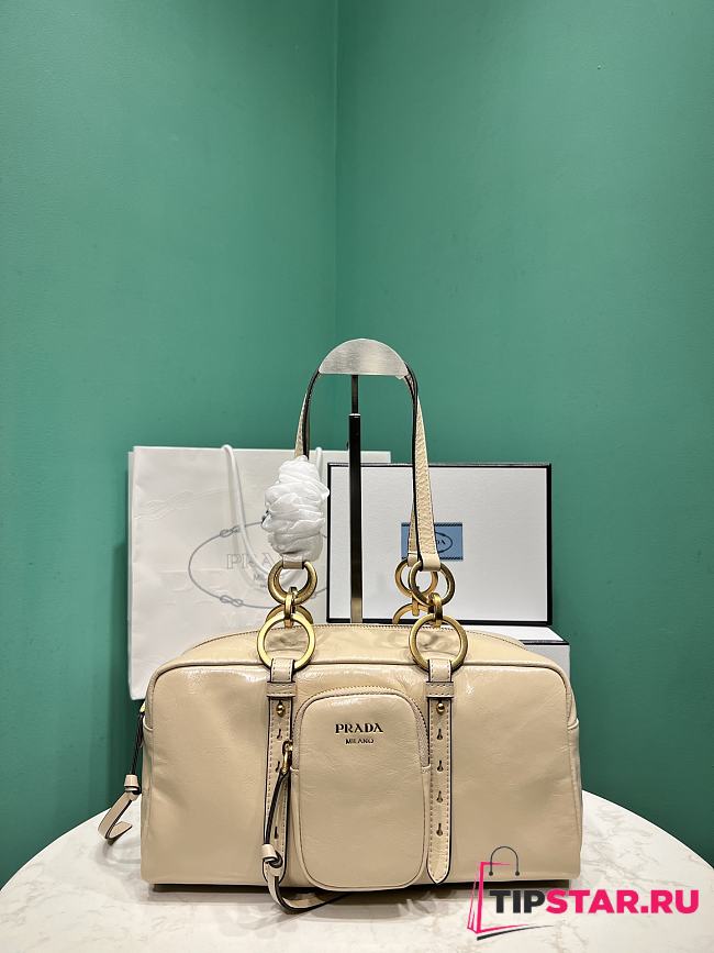Prada Soft calfskin large slouchy shoulder bag beige - 1